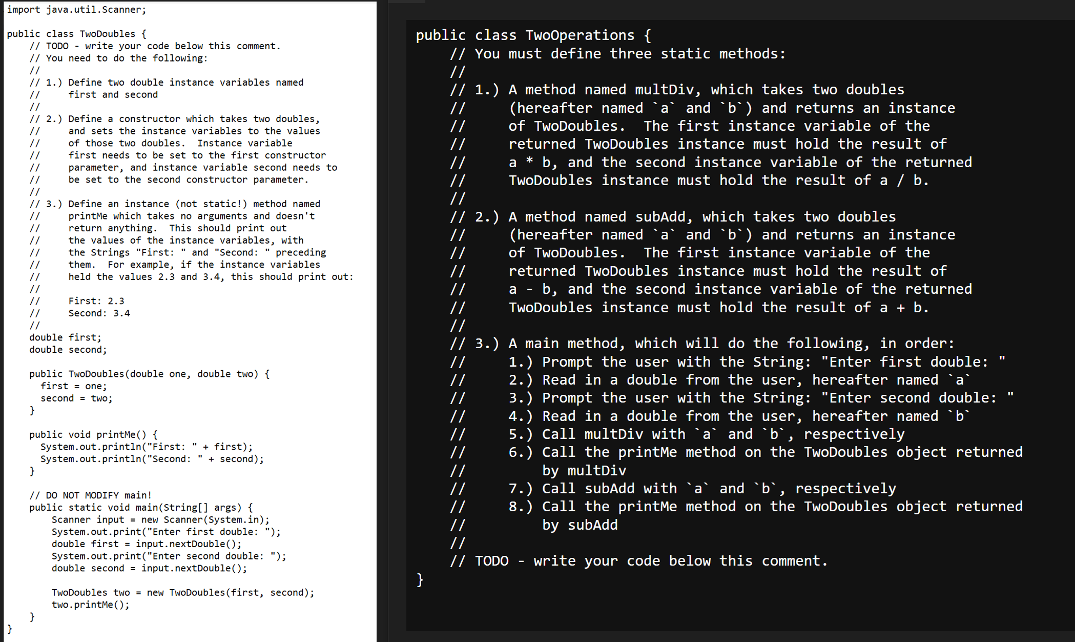 java; I need help with the TwoOperations program