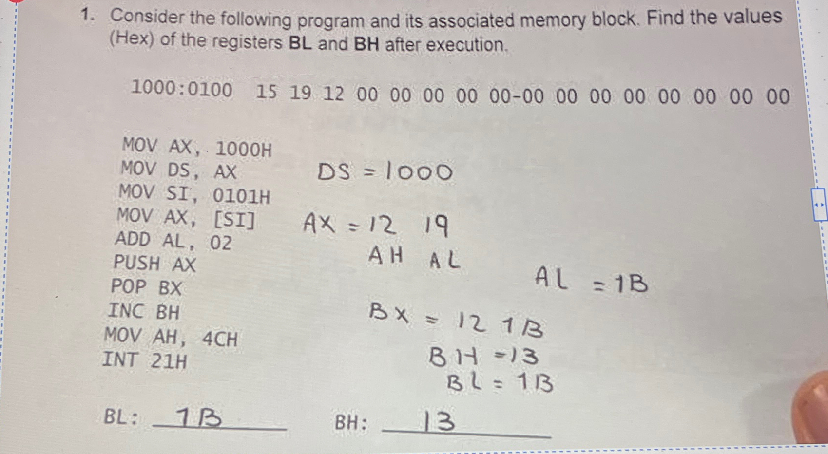 Consider the following program and its associated