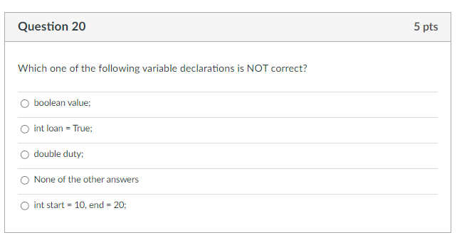 Question 2 0 Which one of the following variable