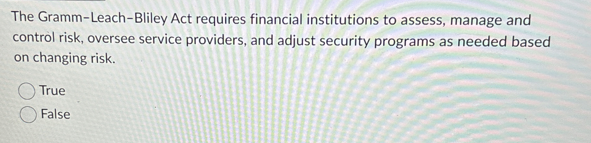 The Gramm - Leach - Bliley Act requires financial