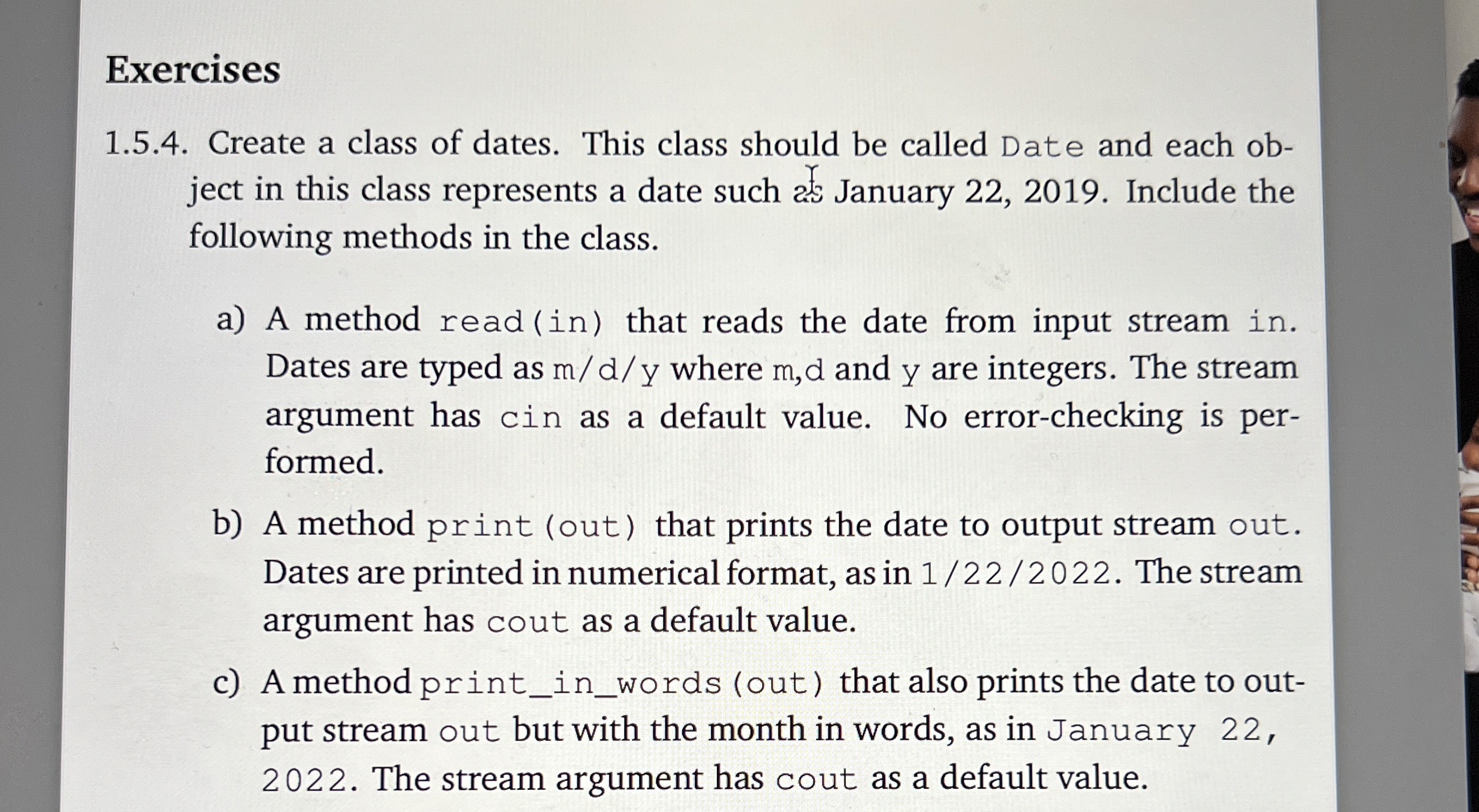 1 . 5 . 4 . Create a class of dates. This class