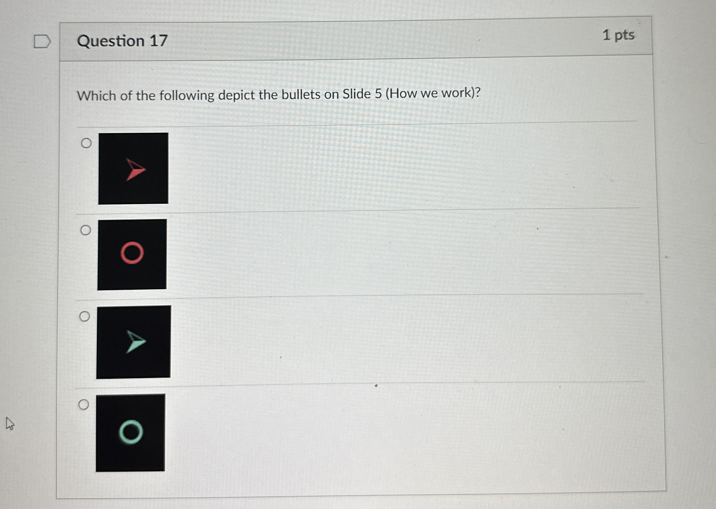 Question 1 7 1 pts Which of the following depict