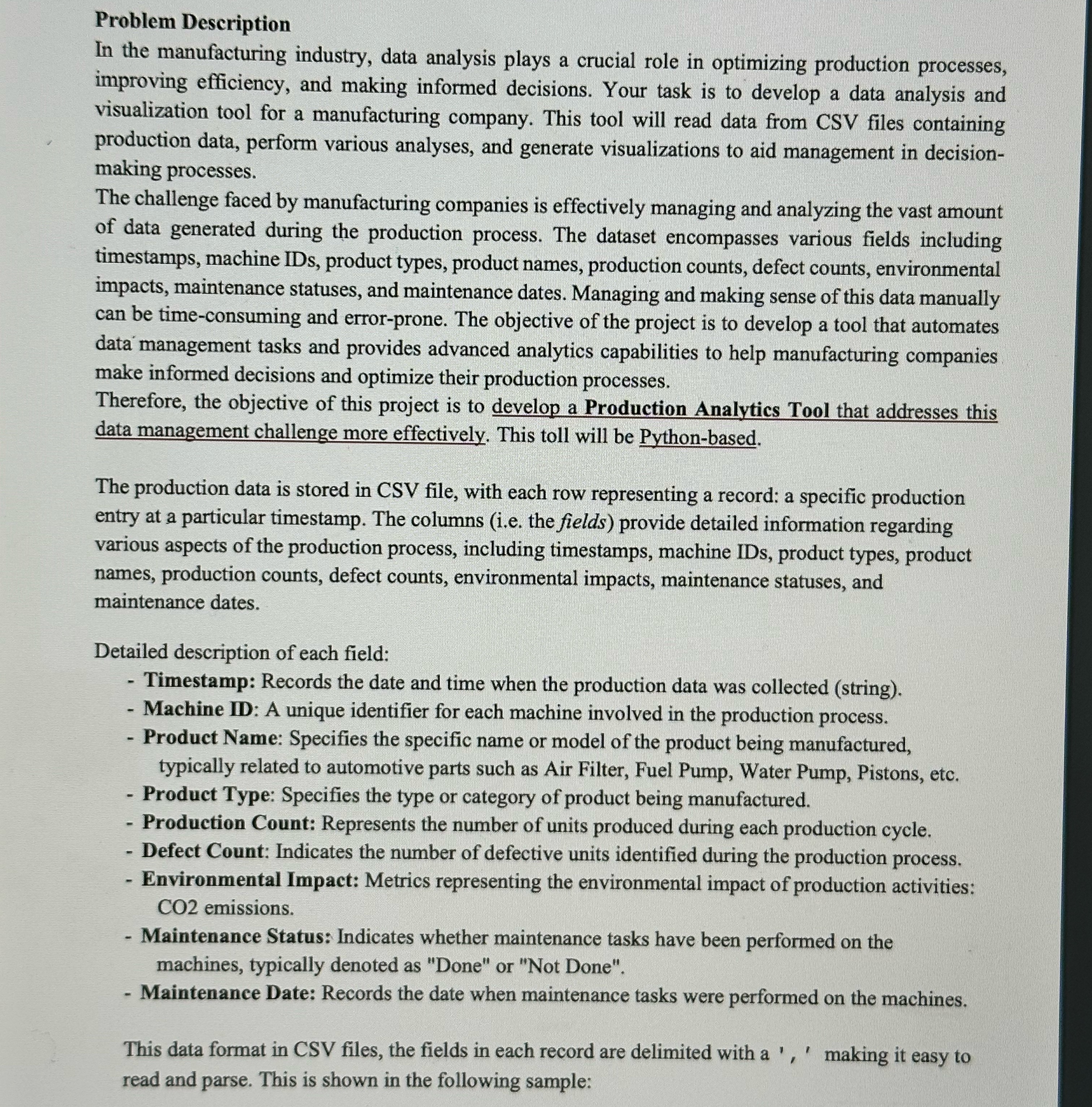 Problem Description In the manufacturing