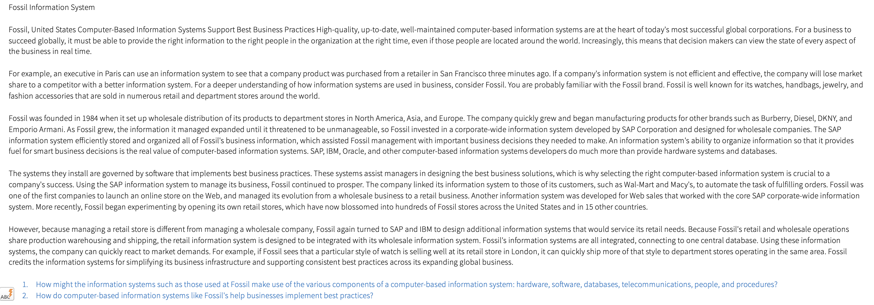 Fossil Information System Case Study
