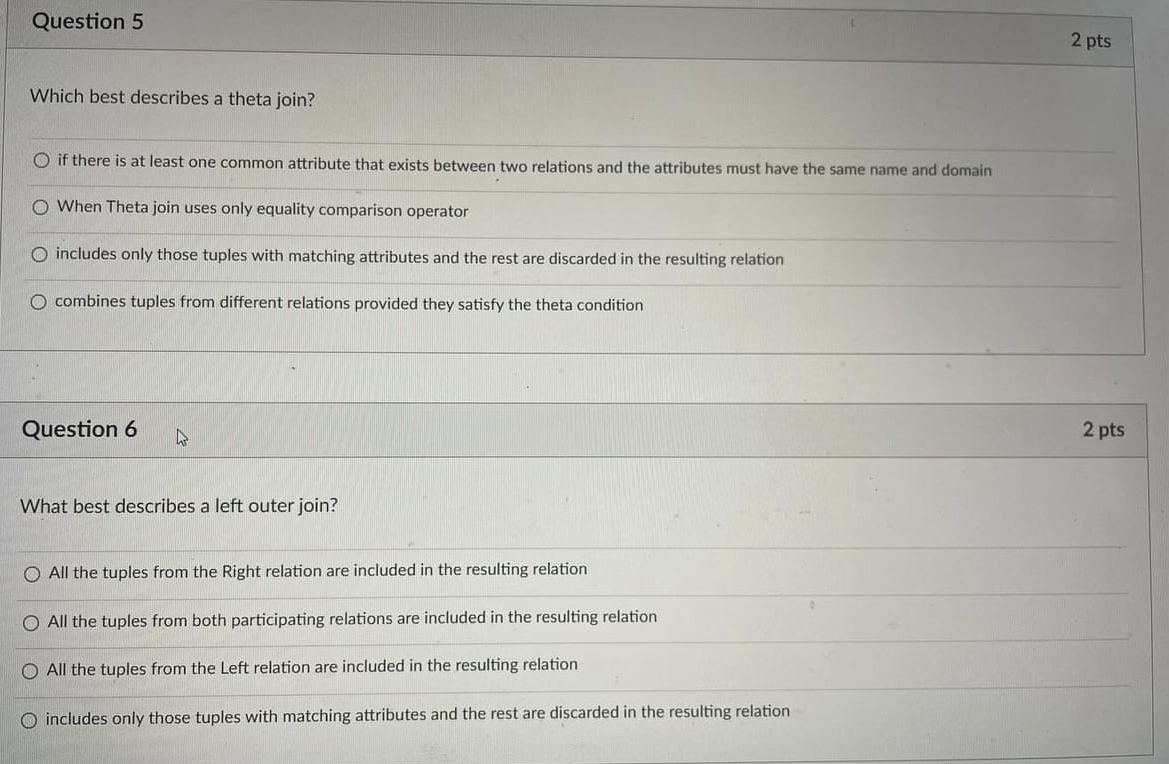 Question 5 2 p t s Which best describes a theta