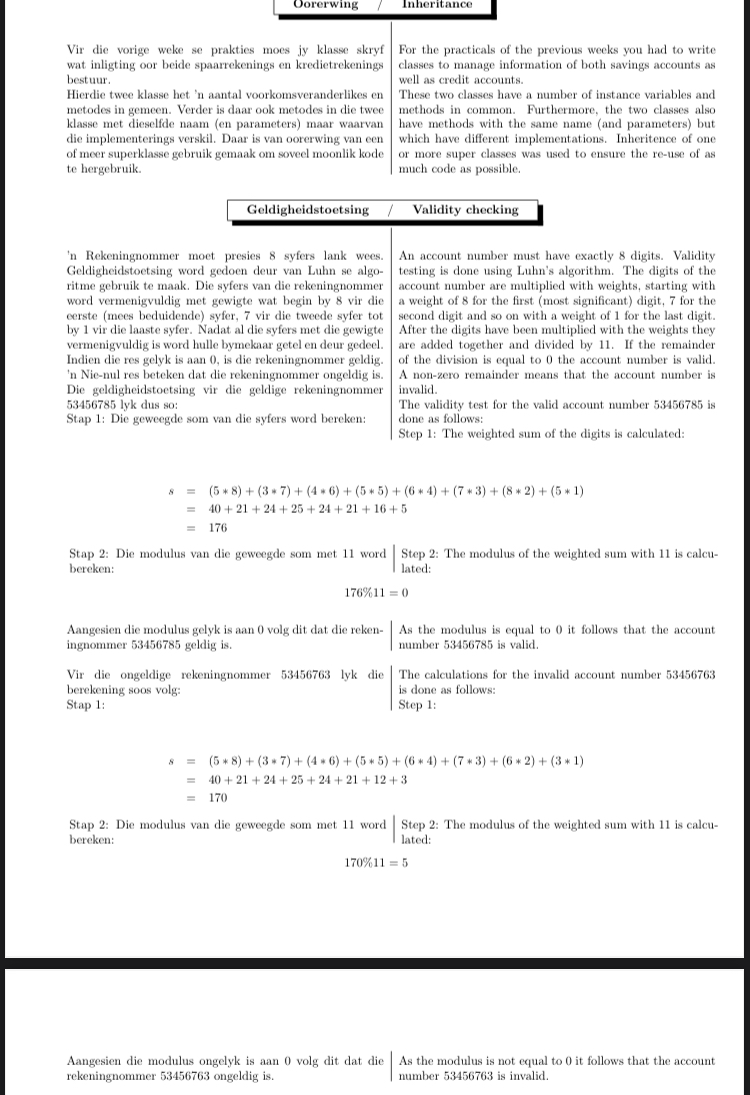 Vir die vorige weke se prakties moes jy klasse