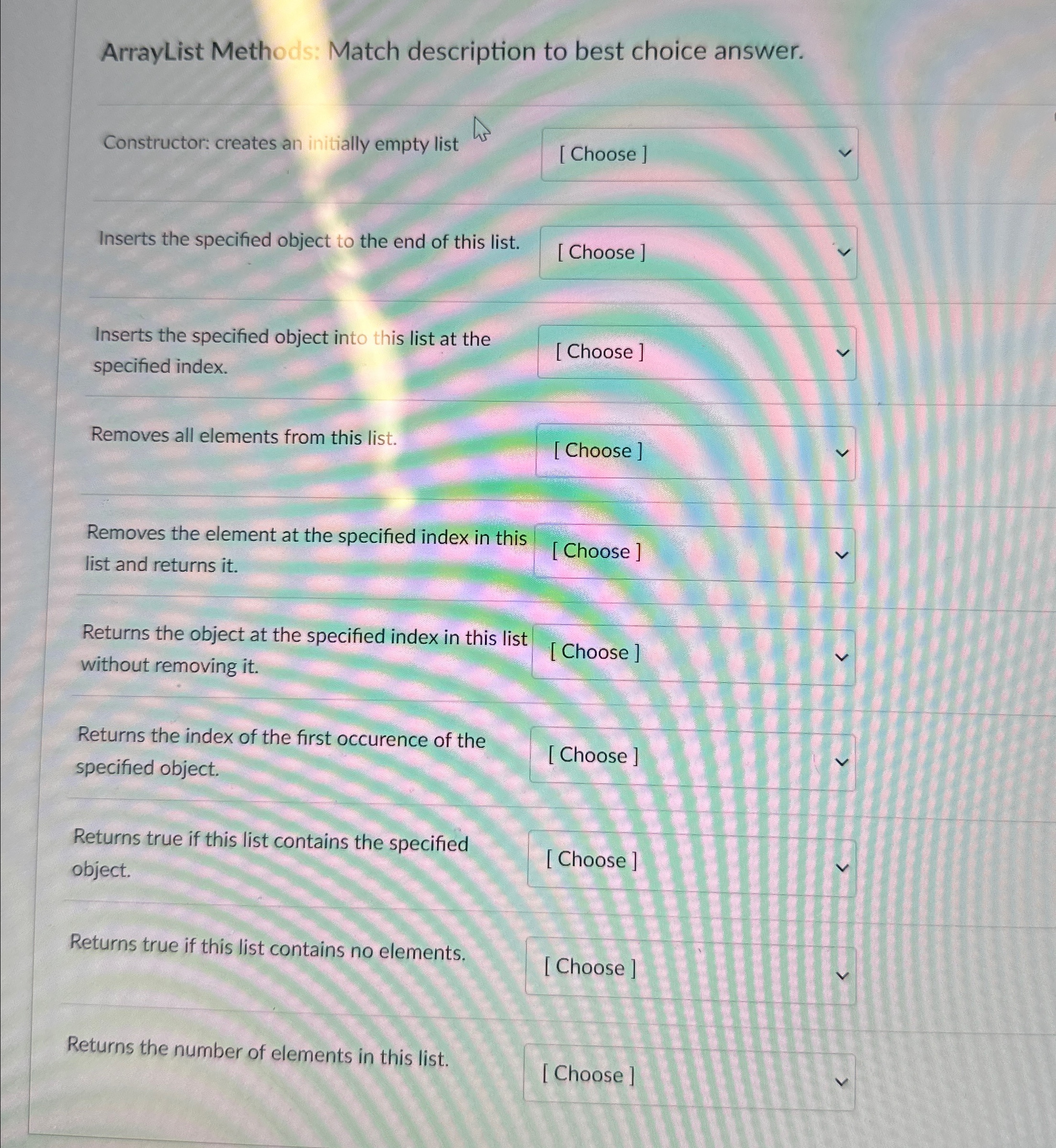 ArrayList Methods: Match description to best