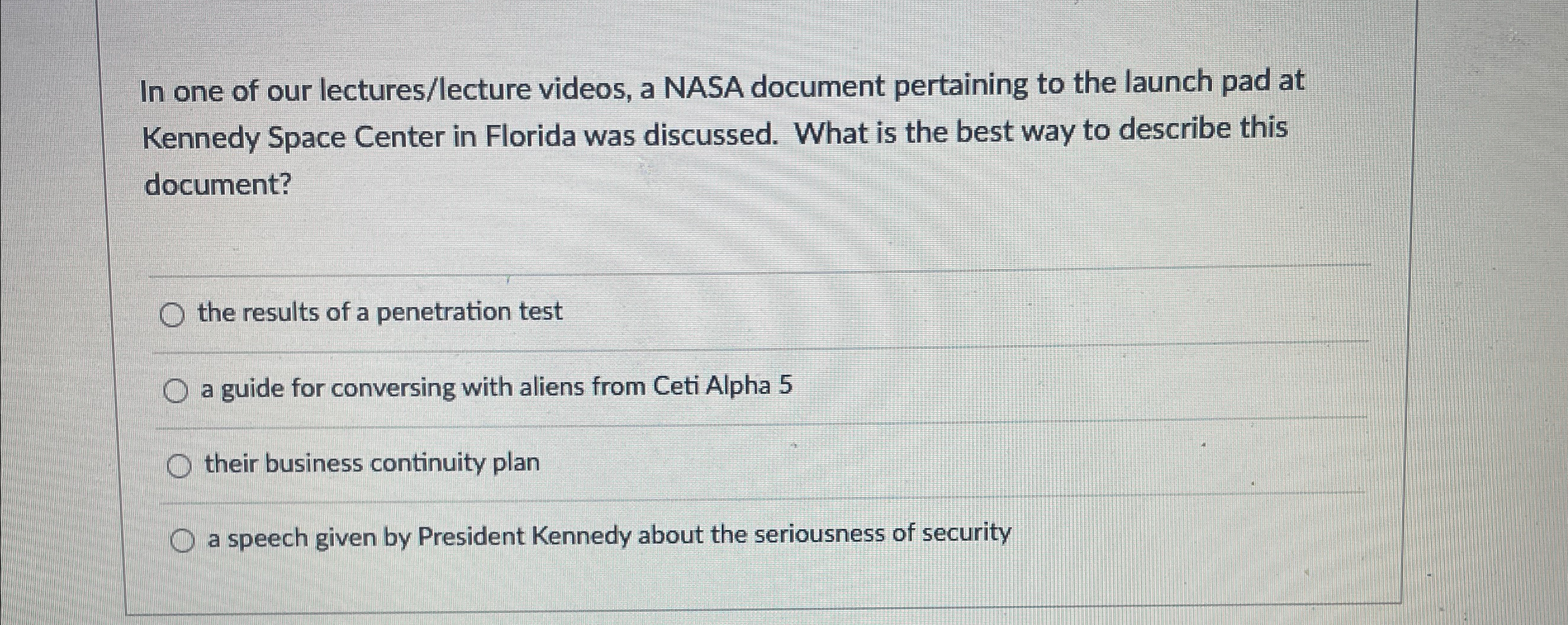 In one of our lectures / lecture videos, a NASA