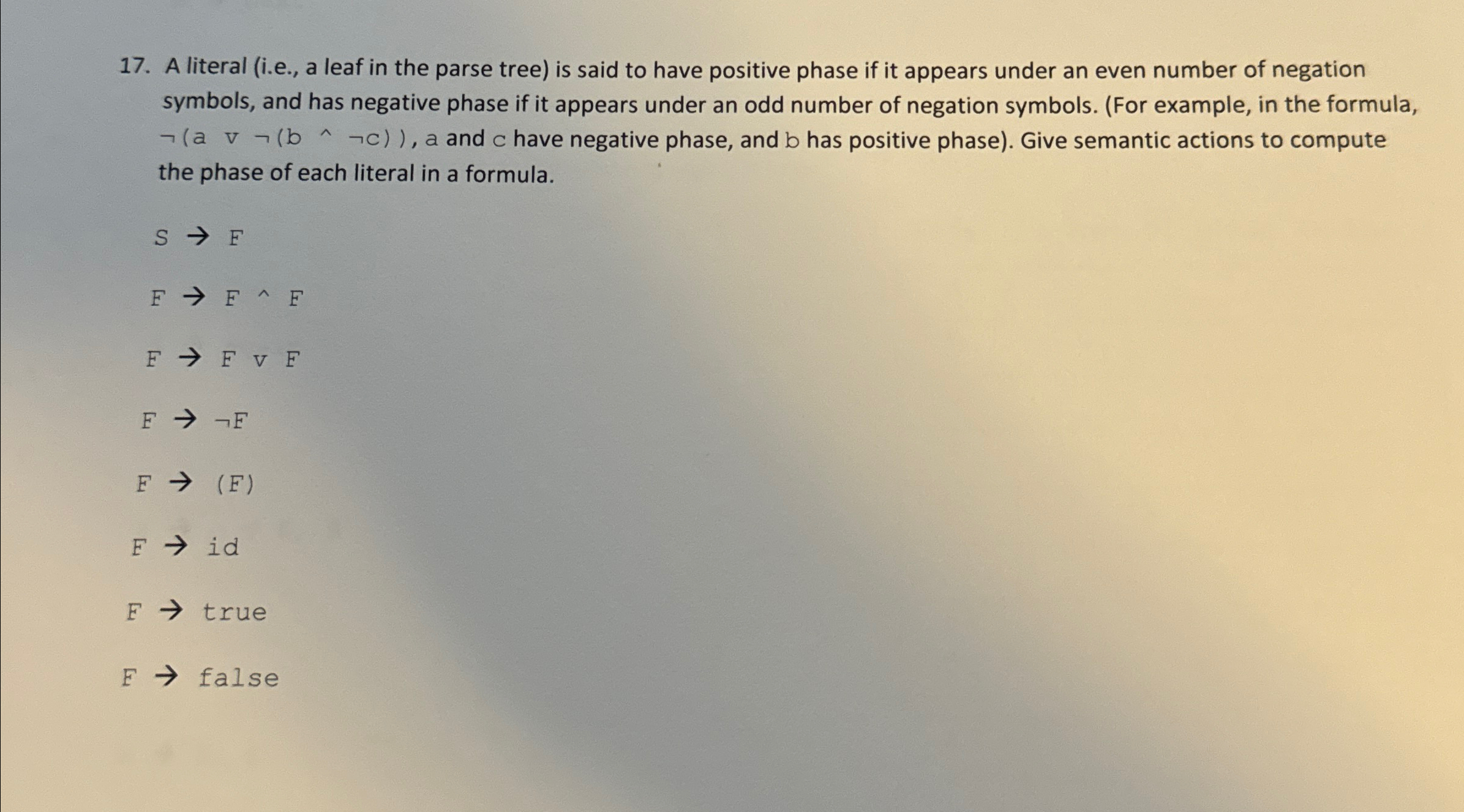 A literal ( i . e . , a leaf in the parse tree )