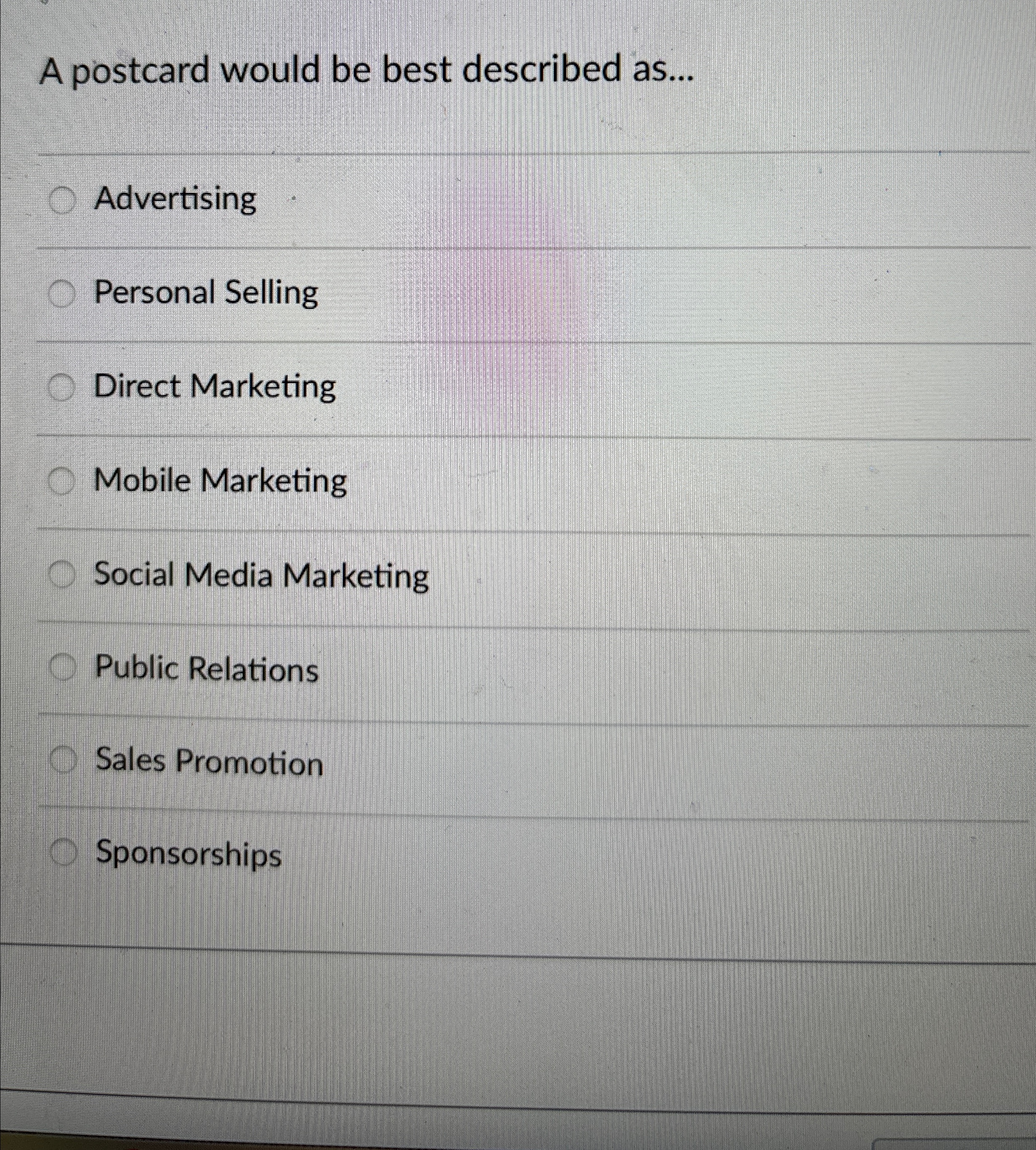 A postcard would be best described as . . .