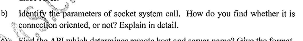 b ) Identify the parameters of socket system