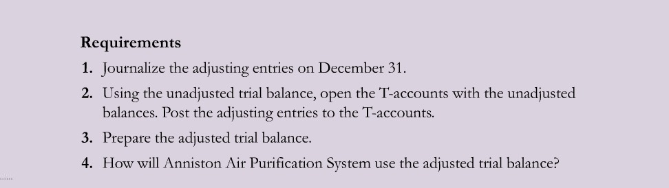 Question 1. Adjustment data at December 31
