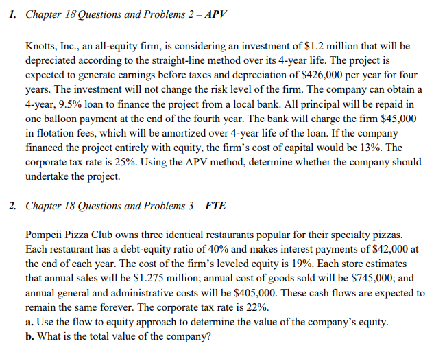 1. Chapter 18 Questions and Problems 2 - APV
