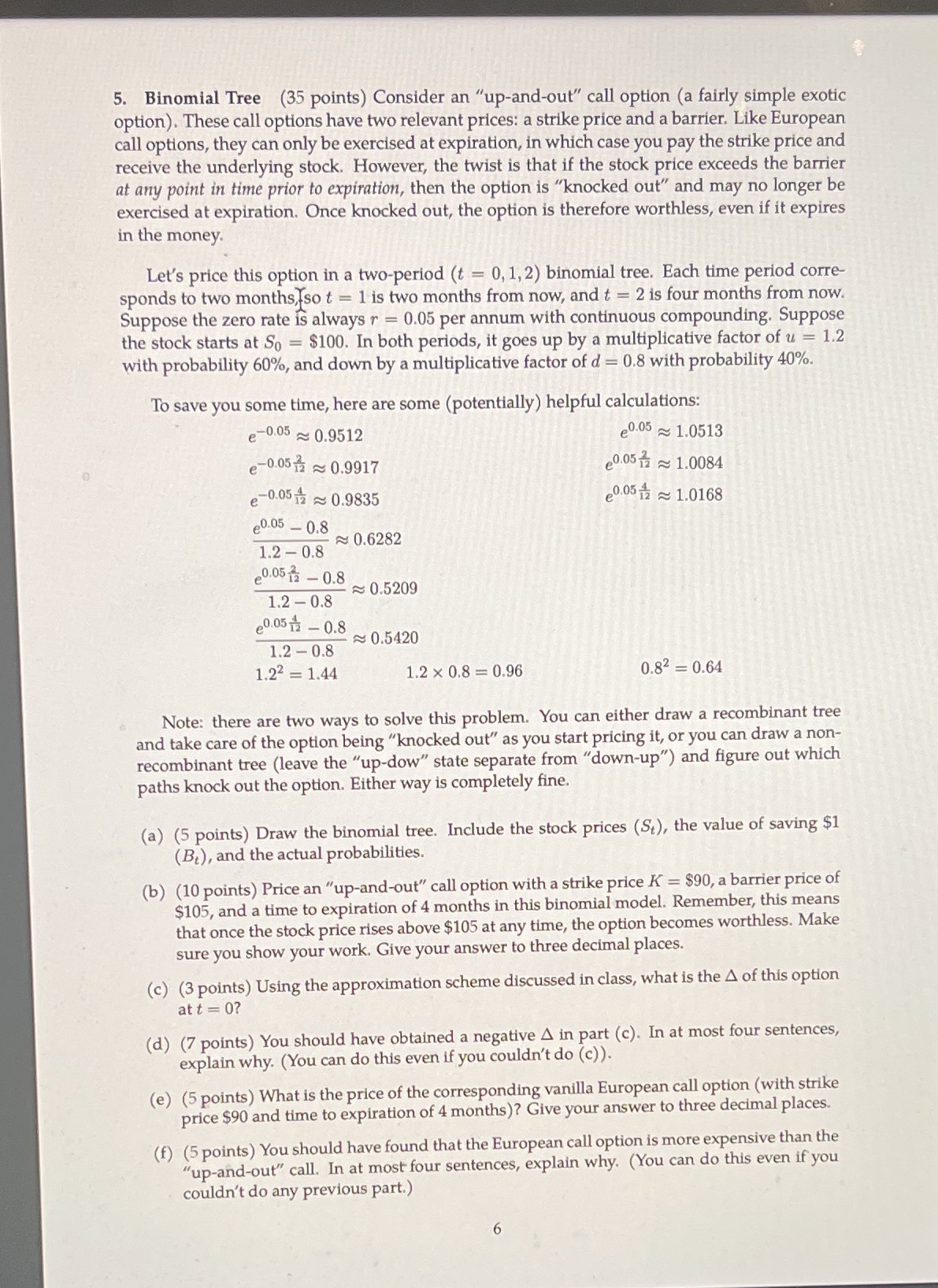 5. Binomial Tree (35 points) Consider an