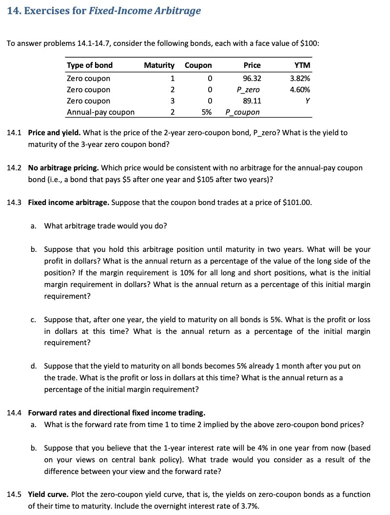 14. Exercises for Fixed-Income Arbitrage To
