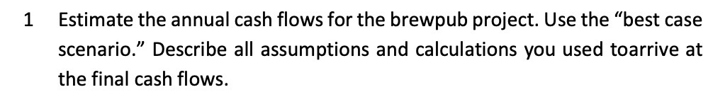 1 Estimate the annual cash flows for the brewpub