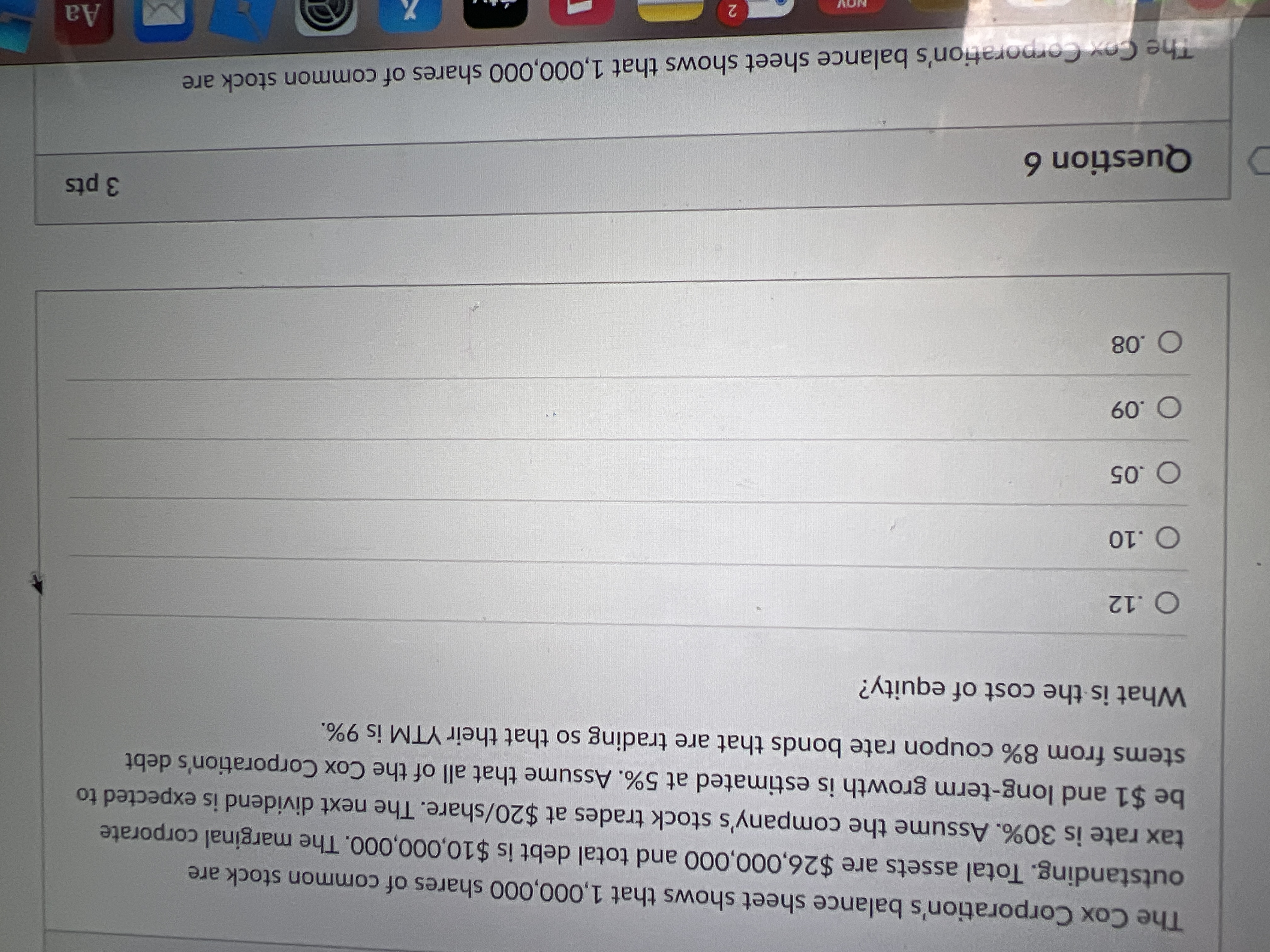 The Cox Corporation's balance sheet shows