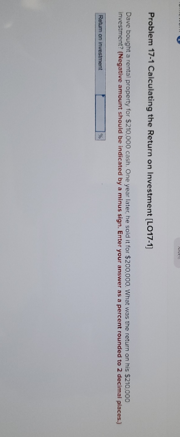 Need to solve Problem 17-1 Calculating the Return