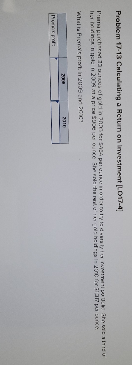 Need to solve Problem 17-13 Calculating a Return