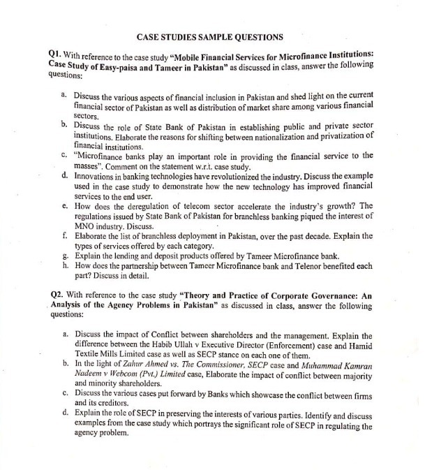 CASE STUDIES SAMPLE QUESTIONS Q1. With reference