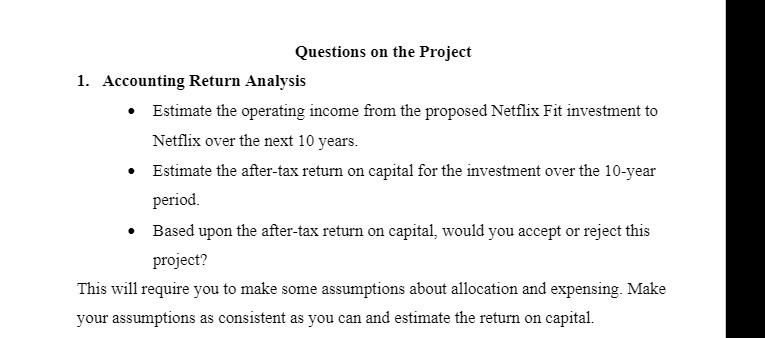 Questions on the Project 1. Accounting Return