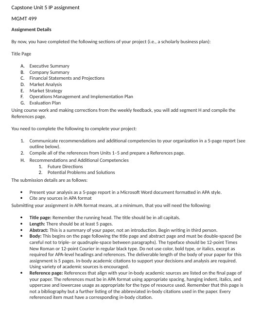 Capstone Unit 5 IP assignment MGMT 499 Assignment
