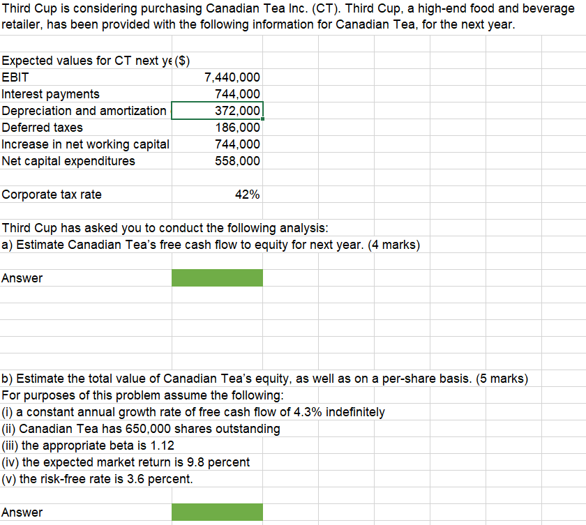 Third Cup is considering purchasing Canadian Tea