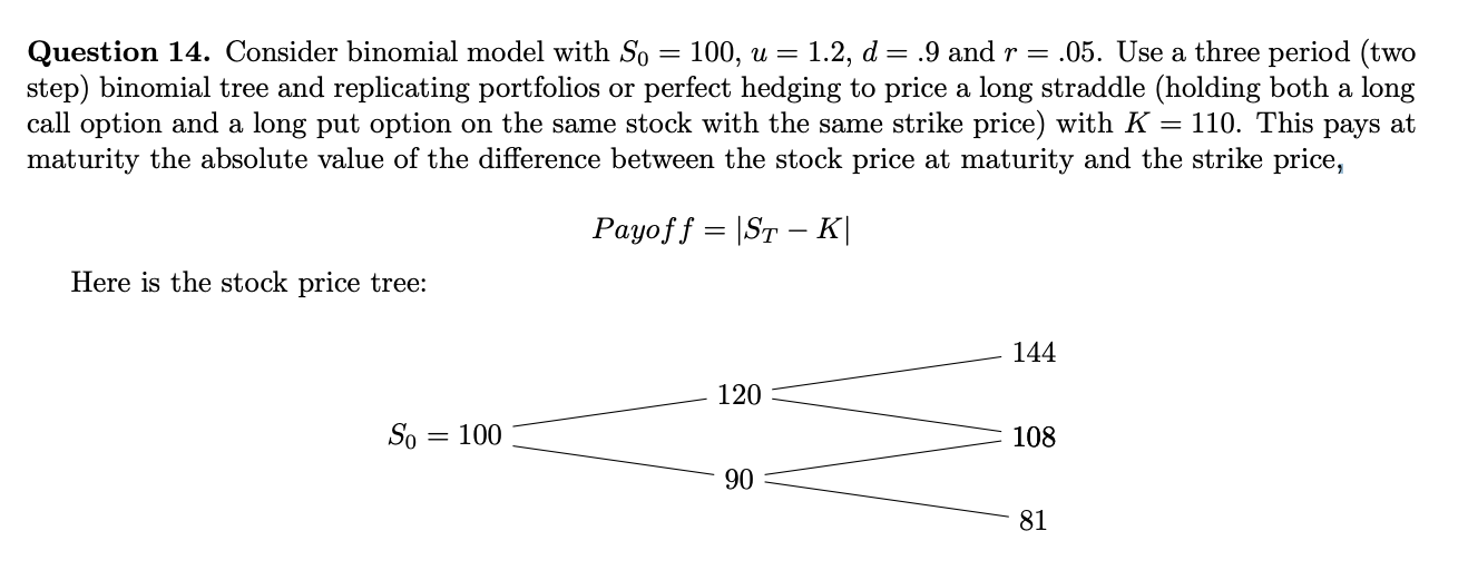 Consider a binomial model with S0 = 100, u = 1.2,