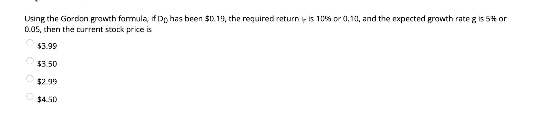 Using the Gordon growth formula, if Do has been