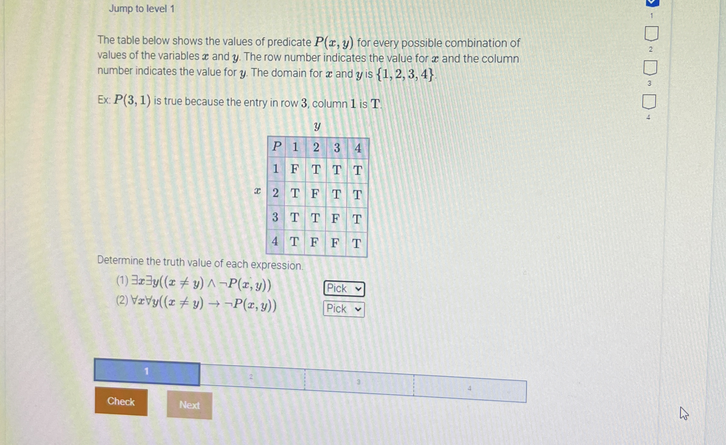 Jump to level 1 The table below shows the values