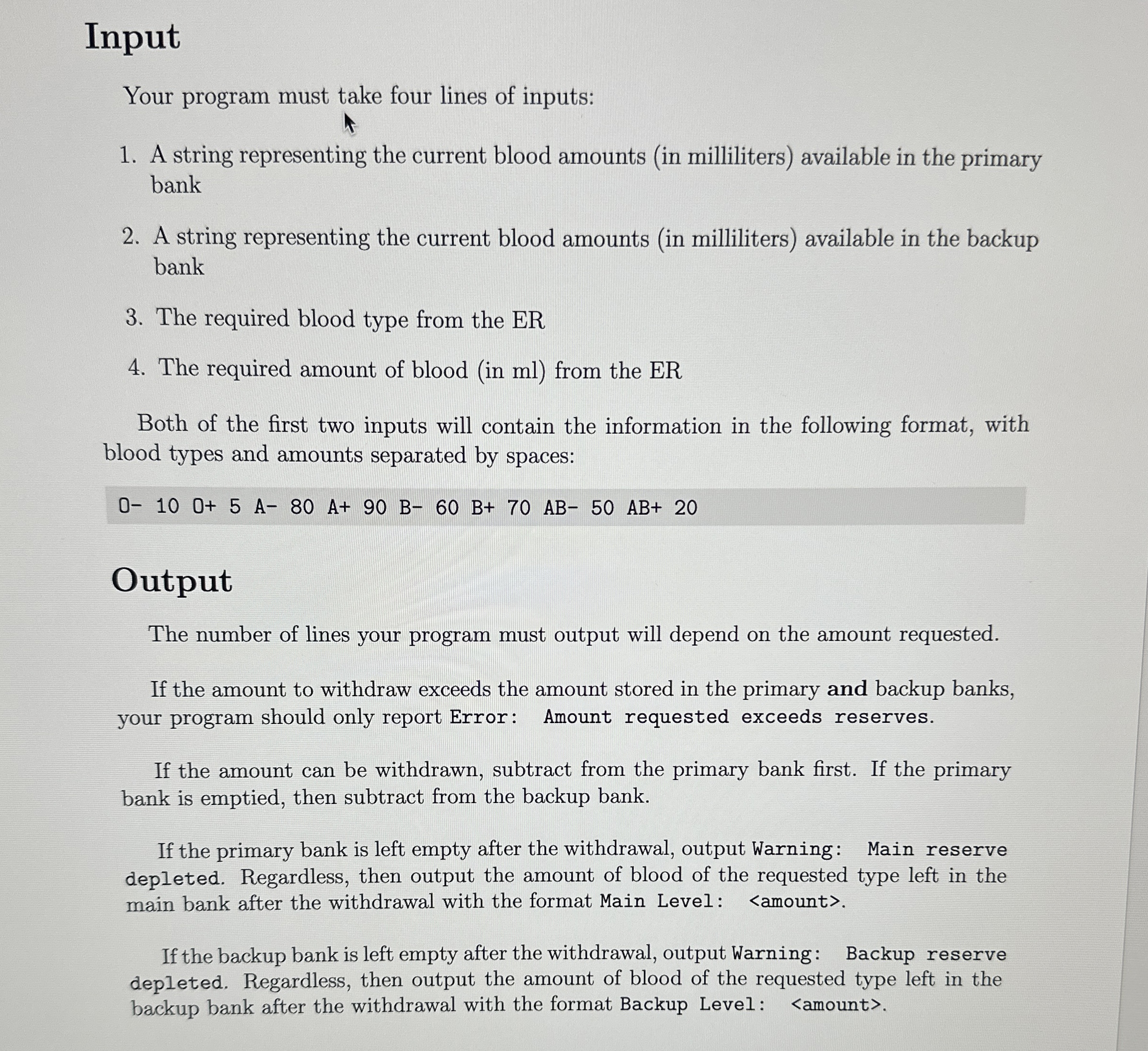 Python please! Input Your program must take four