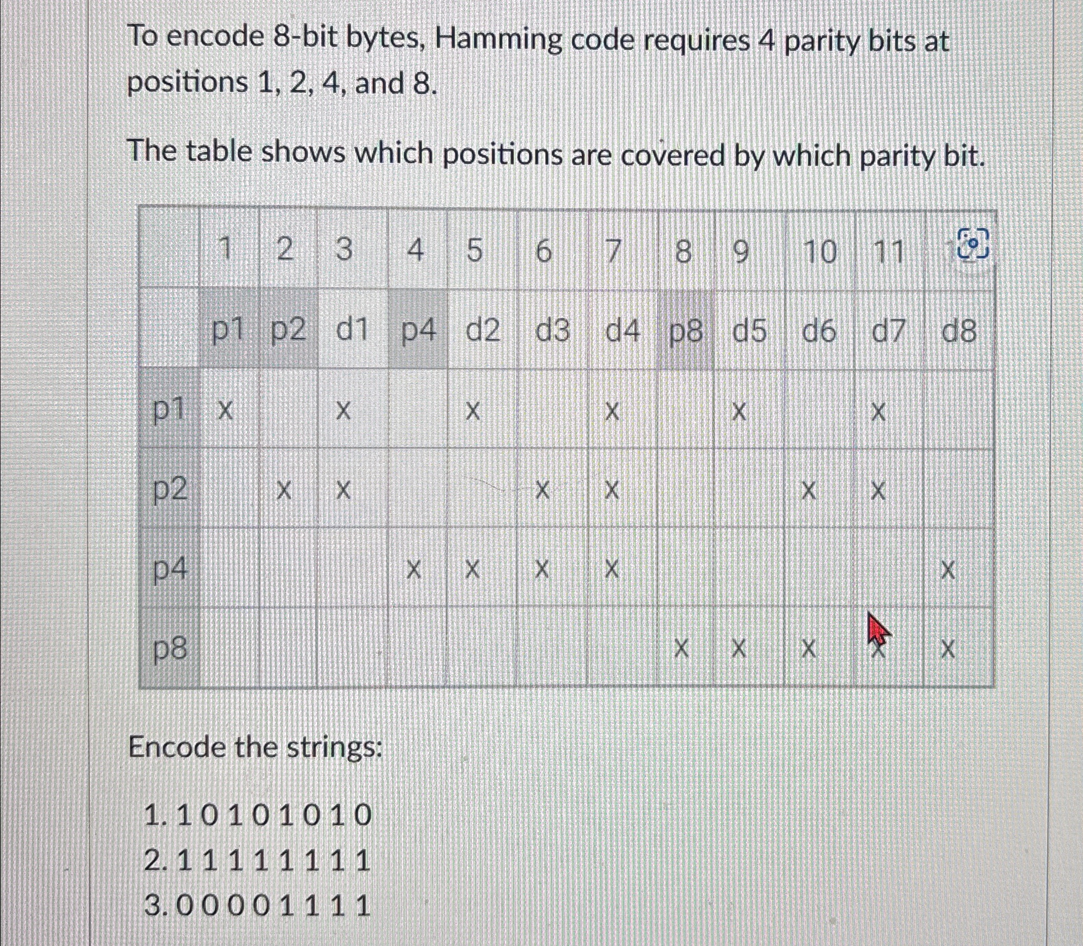 To encode 8 - bit bytes, Hamming code requires 4