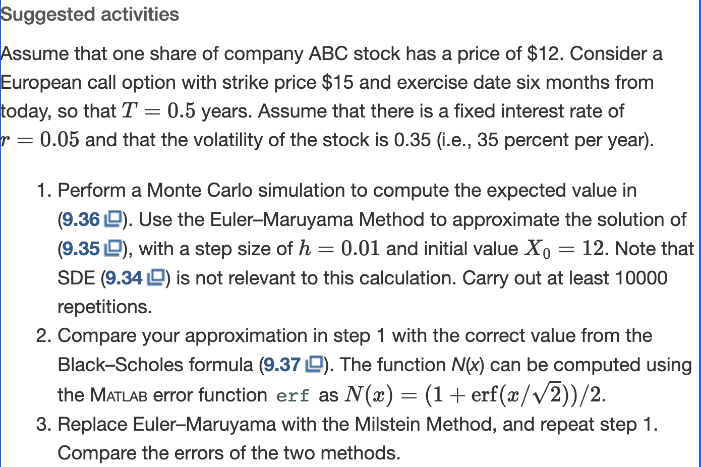 Suggested activities Assume that one share of