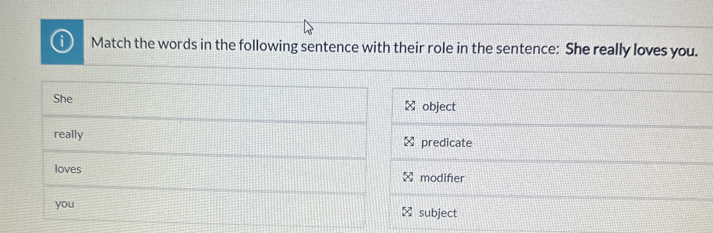 ( i ) Match the words in the following sentence