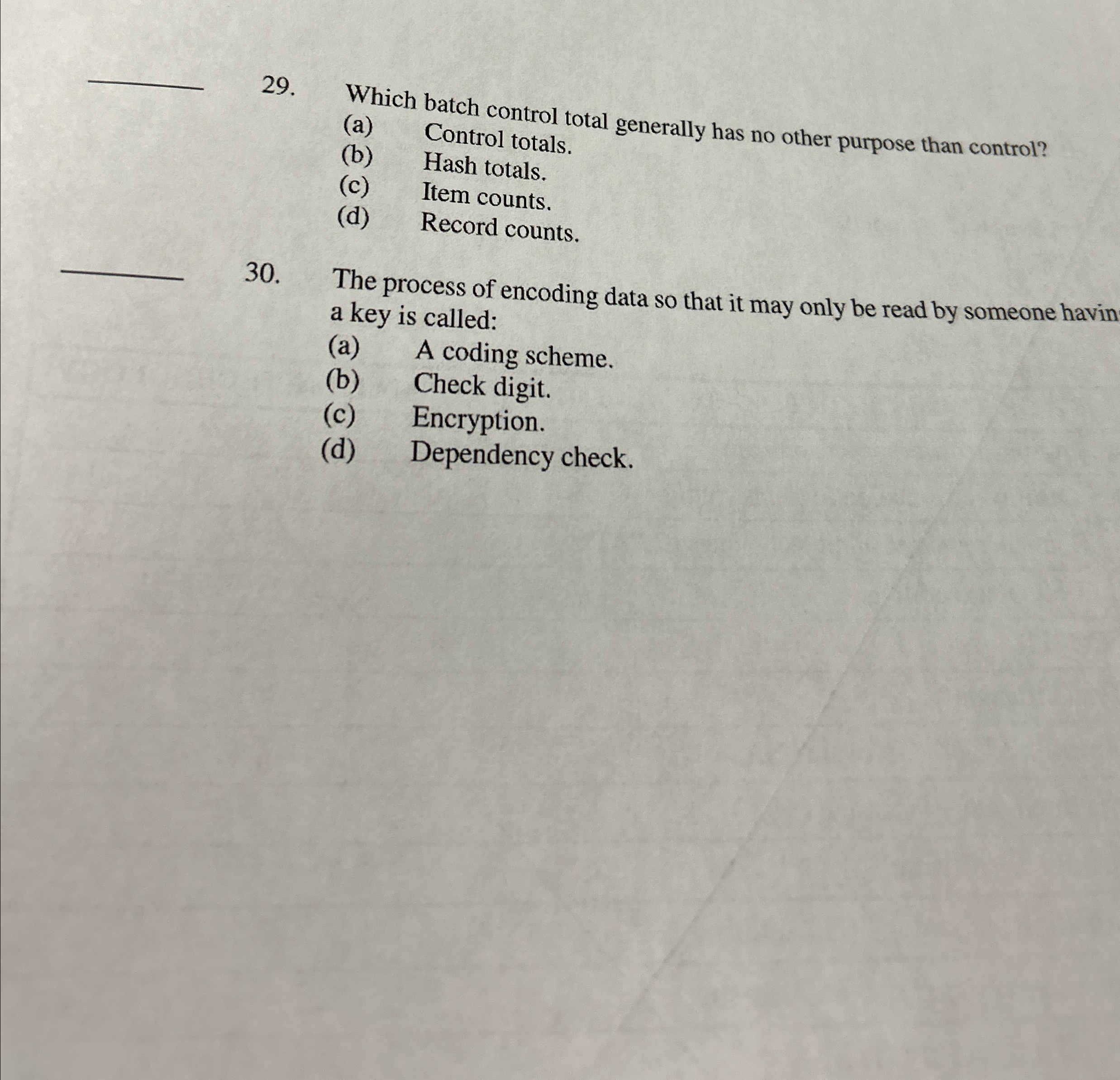 Which batch control total generally has no other