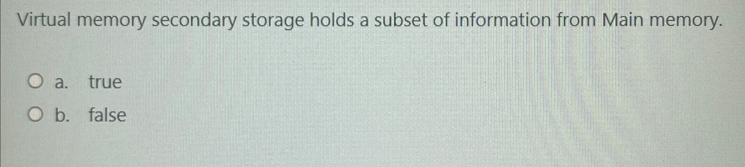 Virtual memory secondary storage holds a subset