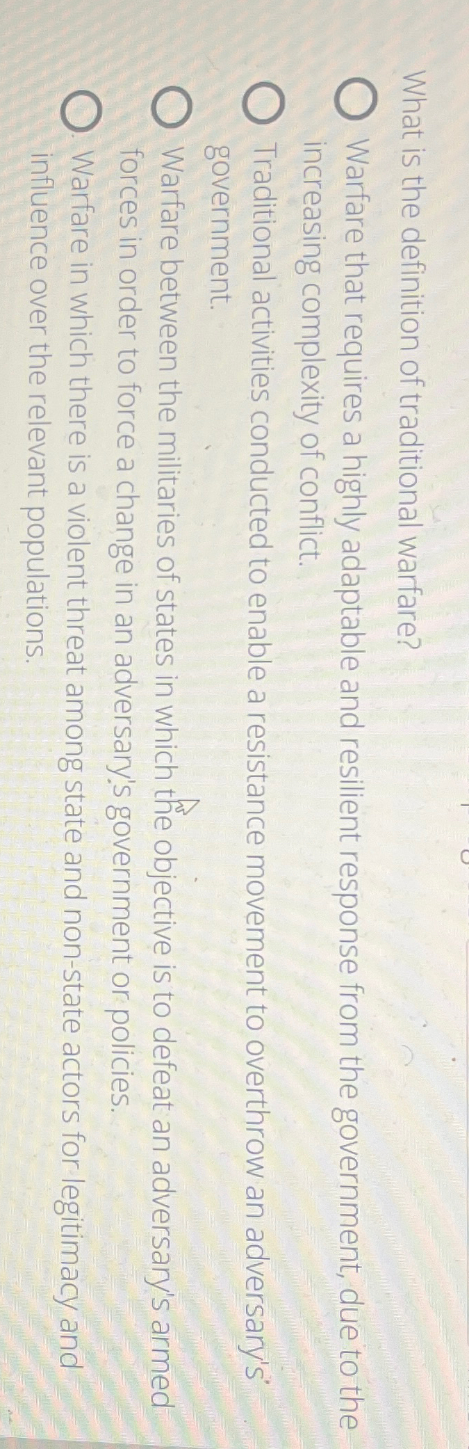 What is the definition of traditional warfare?