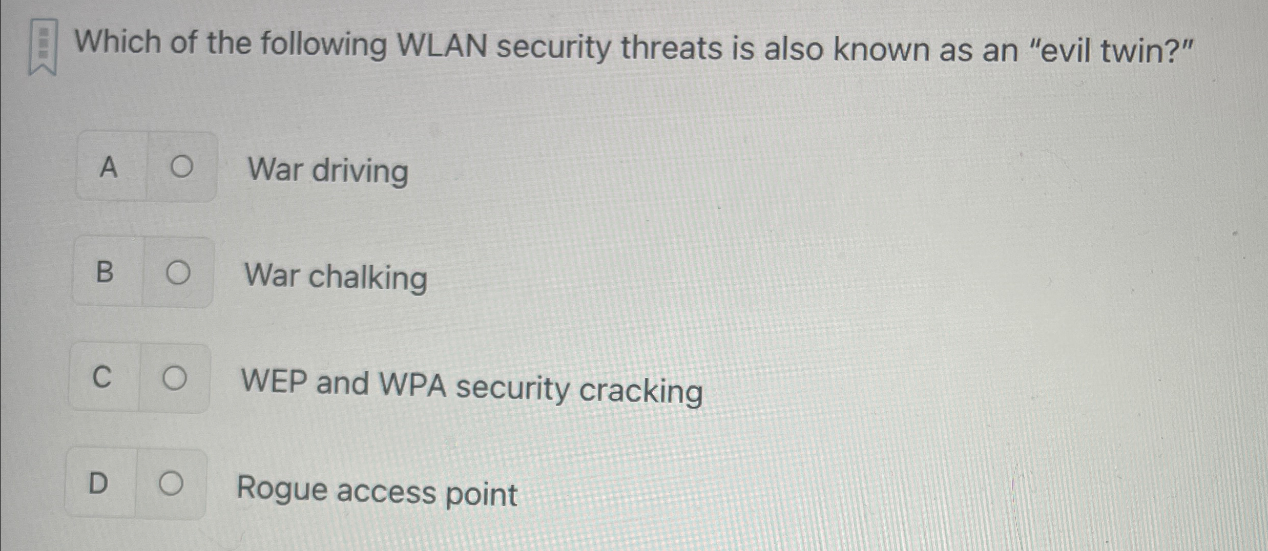 Which of the following WLAN security threats is