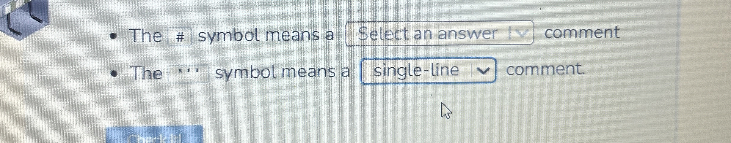 The # symbol means a Select an answer IV comment