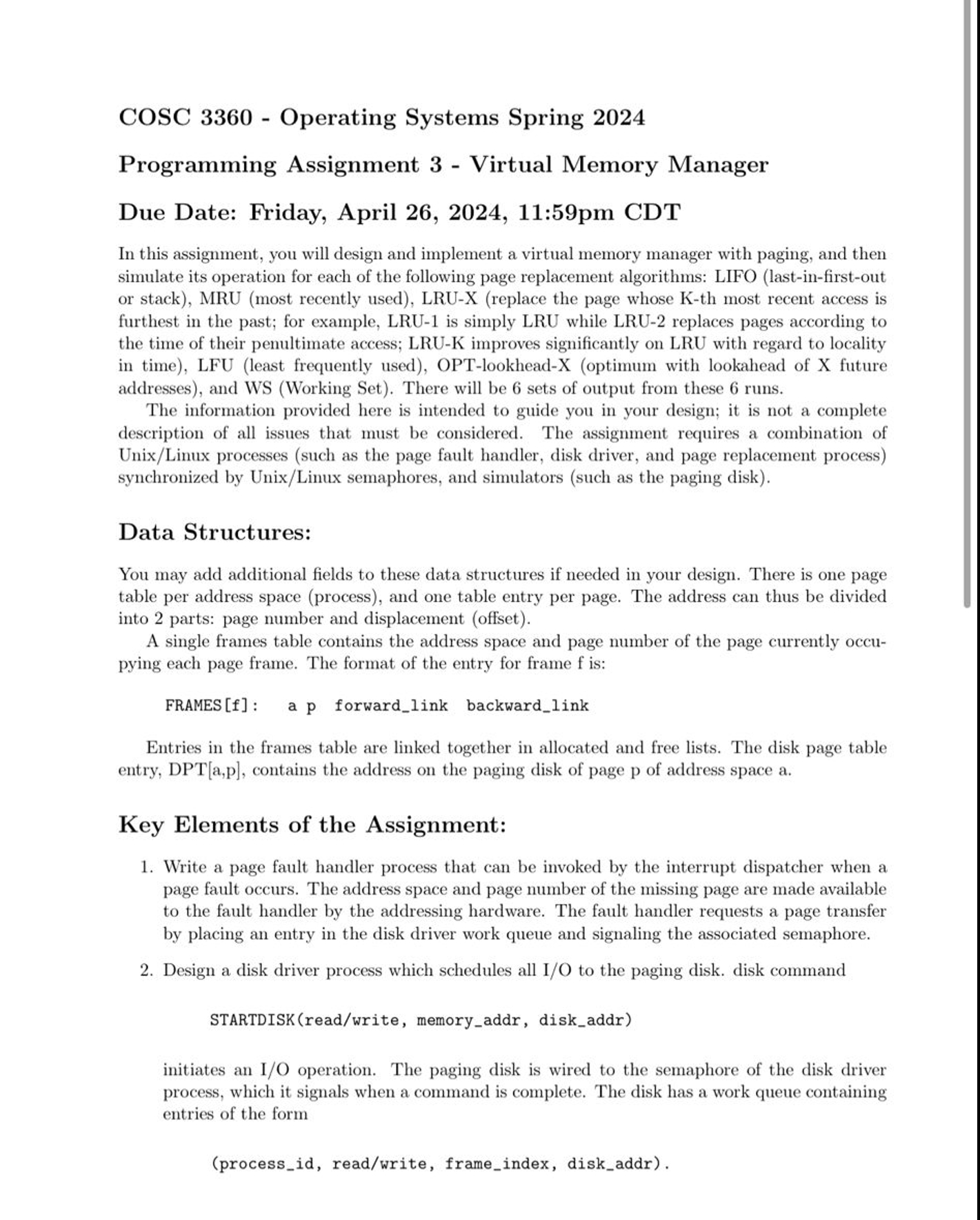 COSC 3 3 6 0 - Operating Systems Spring 2 0 2 4