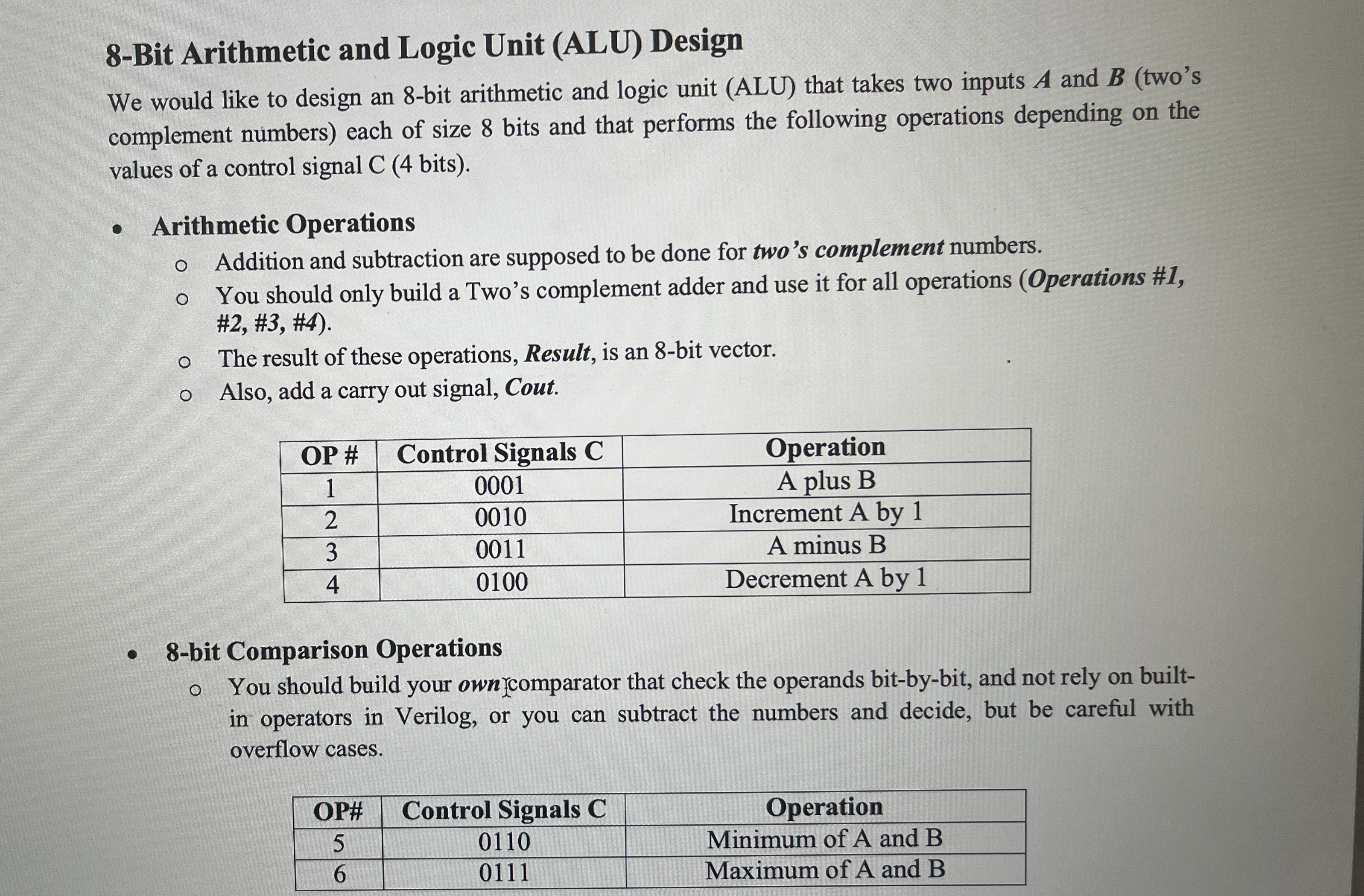 8 - bit Comparison Operations You should build