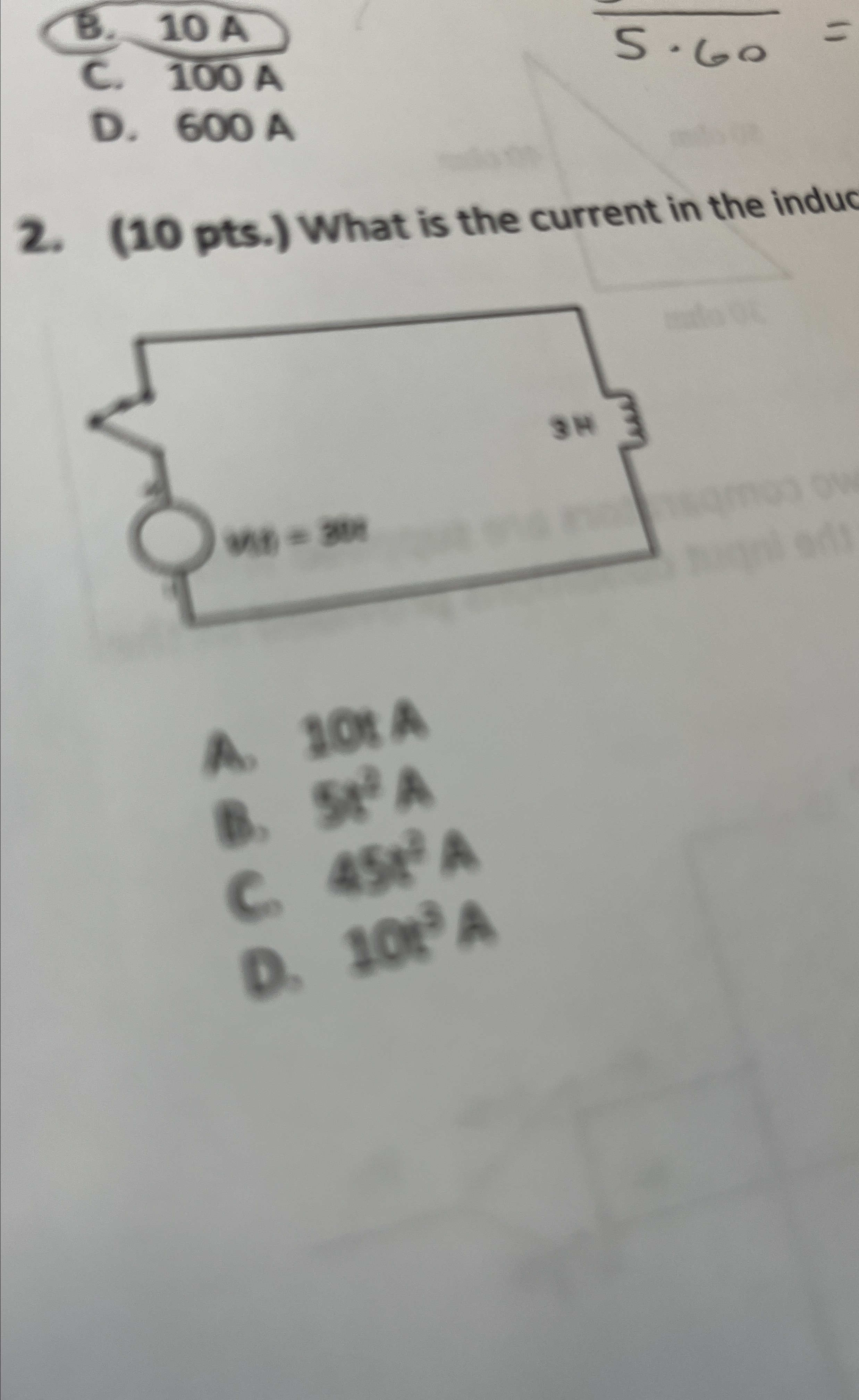 ( B . 1 0 A C . 1 0 0 A 5 * 6 0 = D . 6 0 0 A 2 .