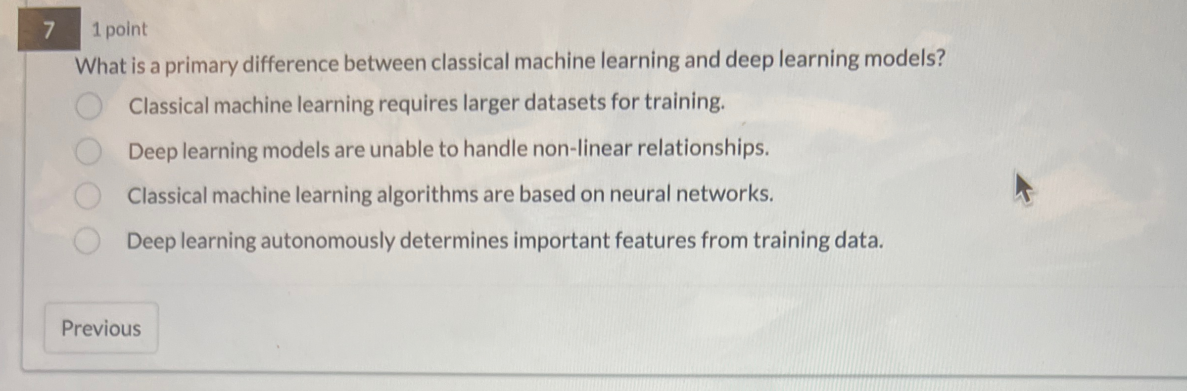7 1 point What is a primary difference between