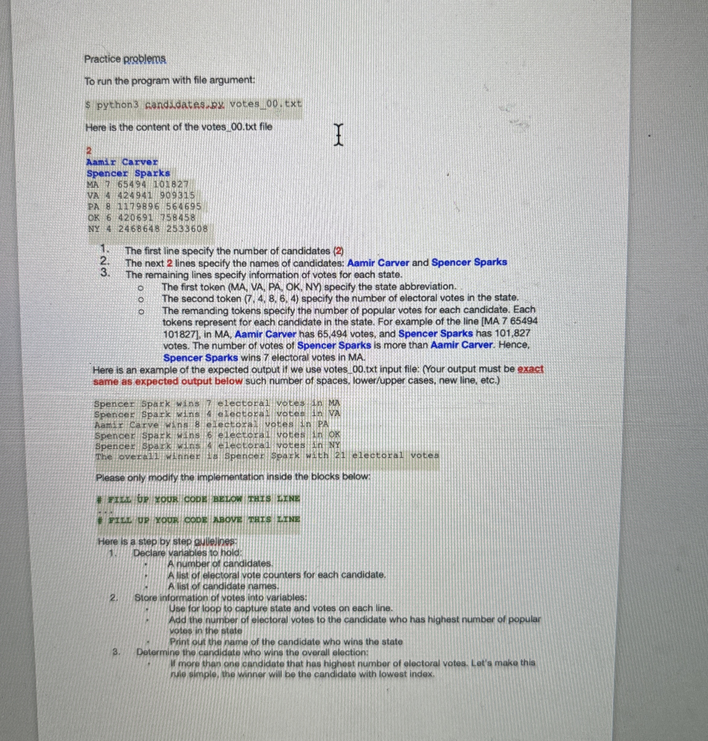 Practice problems To run the program with file