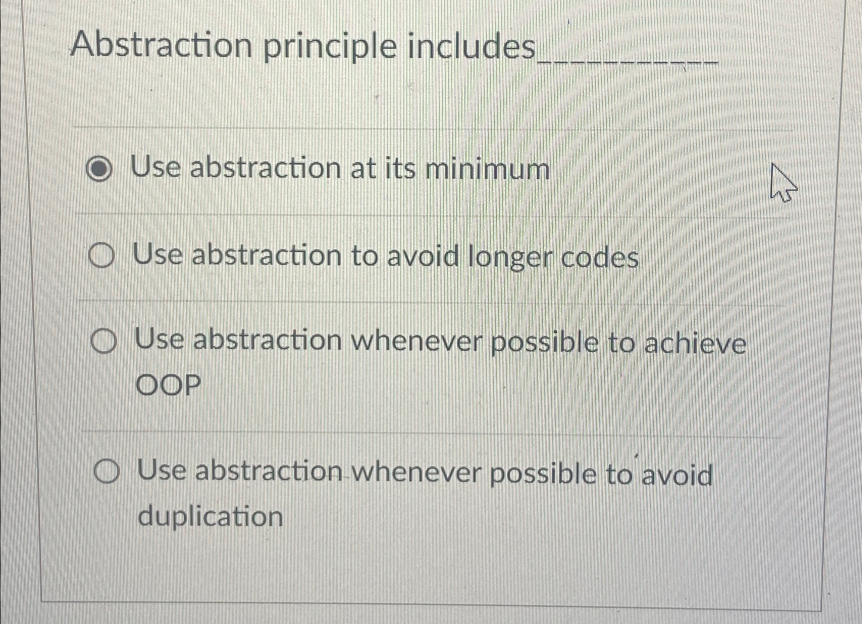 Abstraction principle includes q , Use