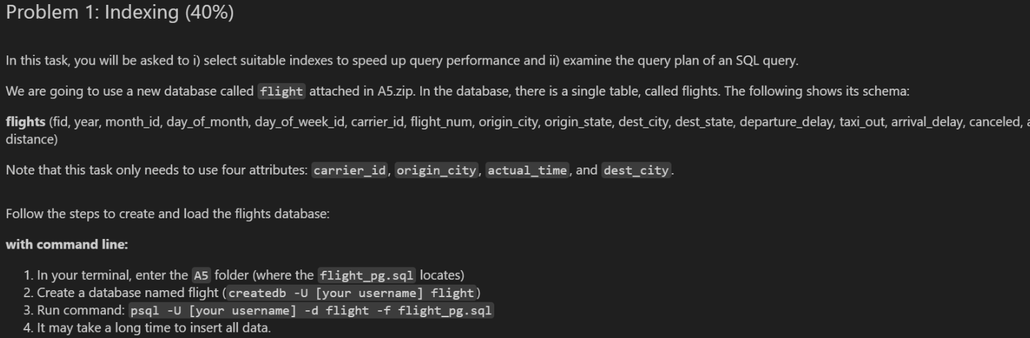 Problem 1 : Indexing ( 4 0 % ) In this task, you
