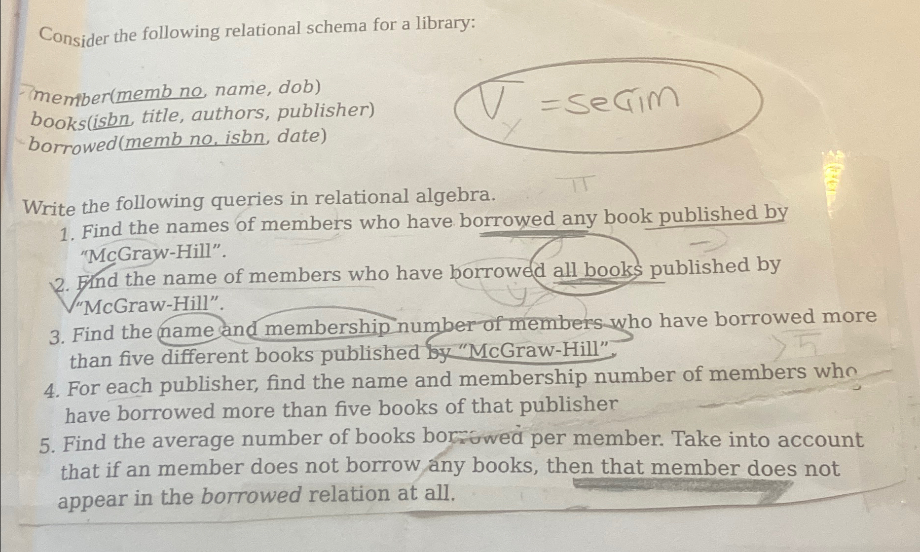 Consider the following relational schema for a