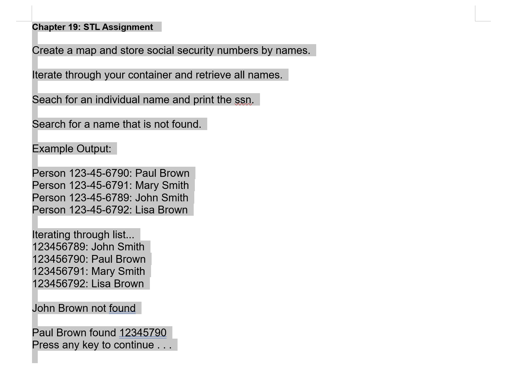 Chapter 1 9 : STL Assignment Create a map and