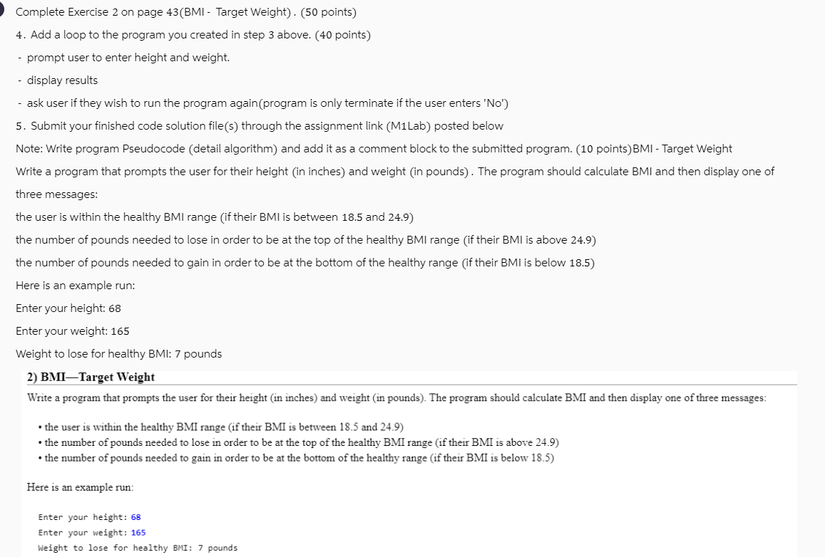 Complete Exercise 2 on page 4 3 ( BMI - Target