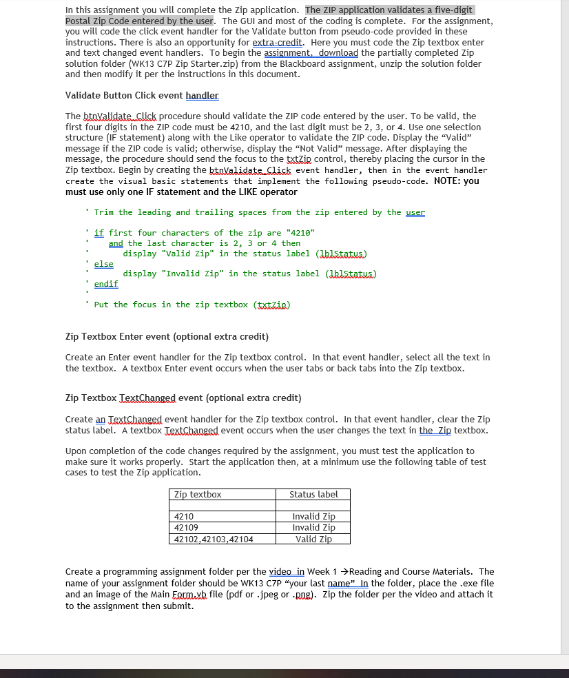 Need help on this assignment for visual basic for